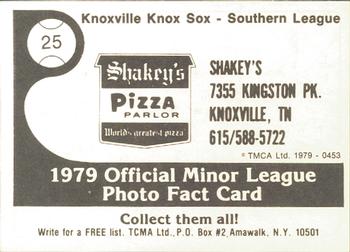 1979 TCMA Knoxville Knox Sox #25 Tom Spencer Back