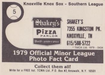 1979 TCMA Knoxville Knox Sox #5 Richard Barnes Back