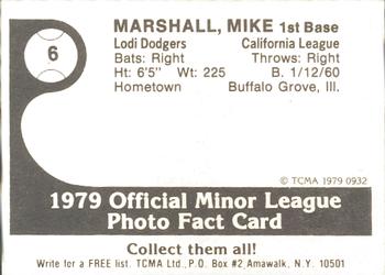 1979 TCMA Lodi Dodgers #6 Mike Marshall Back