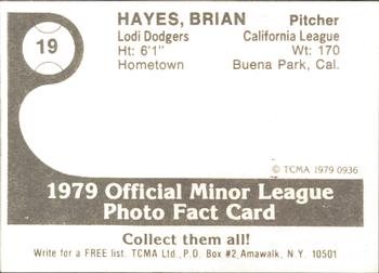 1979 TCMA Lodi Dodgers #19 Brian Hayes Back