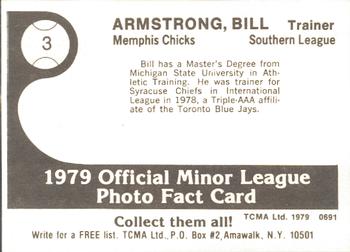 1979 TCMA Memphis Chicks #3 Bill Armstrong Back
