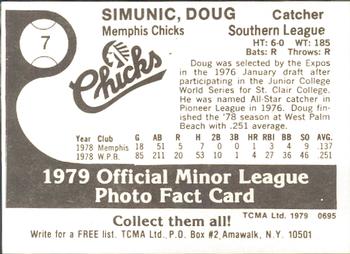 1979 TCMA Memphis Chicks #7 Doug Simunic Back