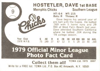 1979 TCMA Memphis Chicks #9 Dave Hostetler Back
