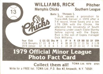 1979 TCMA Memphis Chicks #13 Rick Williams Back