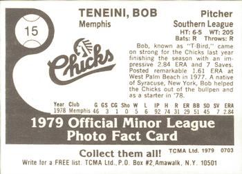 1979 TCMA Memphis Chicks #15 Bob Tenenini Back