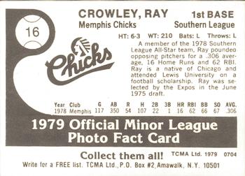 1979 TCMA Memphis Chicks #16 Ray Crowley Back