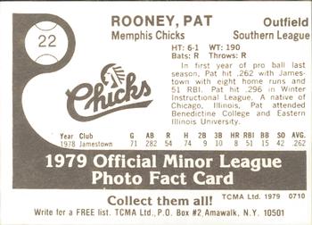 1979 TCMA Memphis Chicks #22 Pat Rooney Back
