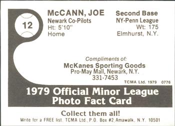 1979 TCMA Newark Co-Pilots #12 Joe McCann Back
