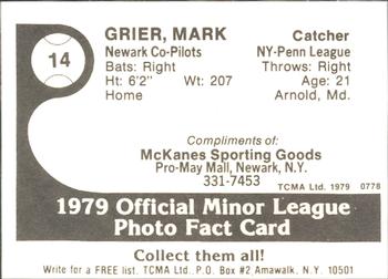 1979 TCMA Newark Co-Pilots #14 Mark Grier Back