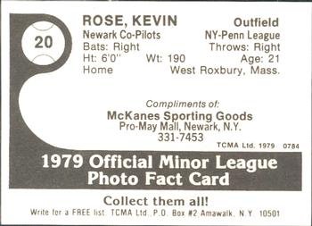1979 TCMA Newark Co-Pilots #20 Kevin Rose Back