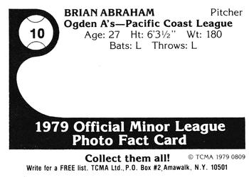 1979 TCMA Ogden A's #10 Brian Abraham Back