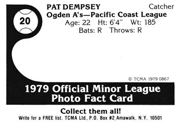 1979 TCMA Ogden A's #20 Pat Dempsey Back