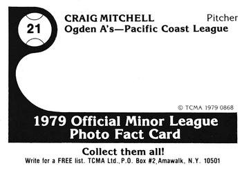 1979 TCMA Ogden A's #21 Craig Mitchell Back