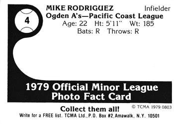 1979 TCMA Ogden A's #4 Mike Rodriguez Back