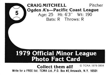 1979 TCMA Ogden A's #5 Craig Mitchell Back