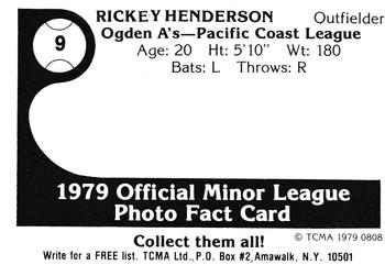 1979 TCMA Ogden A's #9 Rickey Henderson Back