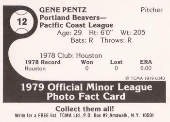 1979 TCMA Portland Beavers #12 Gene Pentz Back