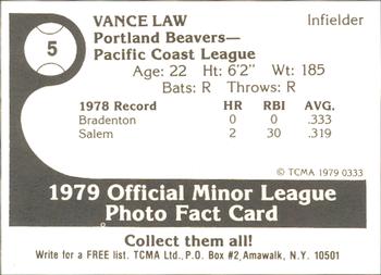 1979 TCMA Portland Beavers #5 Vance Law Back