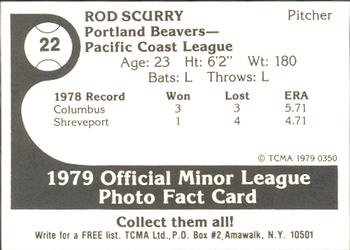 1979 TCMA Portland Beavers #22 Rod Scurry Back