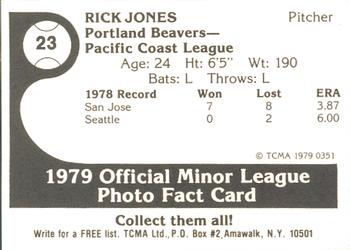 1979 TCMA Portland Beavers #23 Rick Jones Back