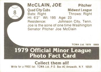 1979 TCMA Quad City Cubs #8 Joe McClain Back