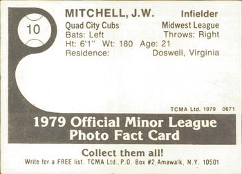 1979 TCMA Quad City Cubs #10 J.W. Mitchell Back