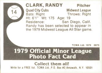 1979 TCMA Quad City Cubs #14 Randy Clark Back
