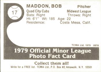 1979 TCMA Quad City Cubs #17 Bob Madden Back