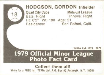 1979 TCMA Quad City Cubs #18 Gordon Hodgson Back