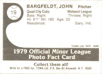 1979 TCMA Quad City Cubs #19 John Bargfeldt Back