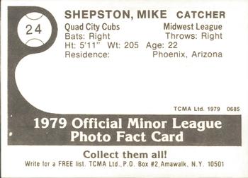 1979 TCMA Quad City Cubs #24 Mike Shepston Back
