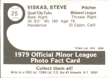 1979 TCMA Quad City Cubs #25 Steve Viskas Back