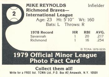 1979 TCMA Richmond Braves #2 Mike Reynolds Back