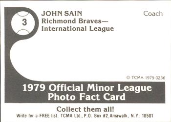 1979 TCMA Richmond Braves #3 John Sain Back