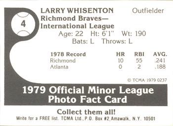 1979 TCMA Richmond Braves #4 Larry Whisenton Back