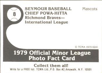 1979 TCMA Richmond Braves #8 Seymour B-ball and Chief Powa-Hitta Back