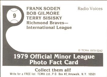 1979 TCMA Richmond Braves #9 Frank Soden / Bob Gilmore / Terry Sisisky Back