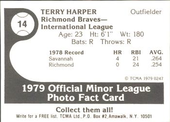 1979 TCMA Richmond Braves #14 Terry Harper Back