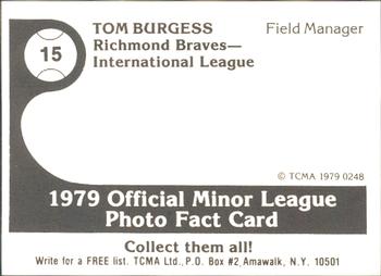 1979 TCMA Richmond Braves #15 Tom Burgess Back