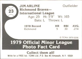 1979 TCMA Richmond Braves #23 Jim Arline Back