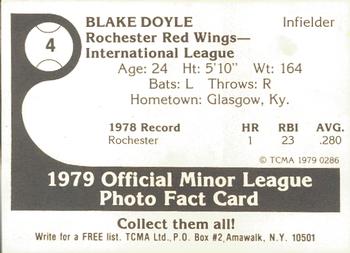1979 TCMA Rochester Red Wings #4 Blake Doyle Back