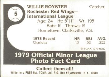1979 TCMA Rochester Red Wings #5 Willie Royster Back