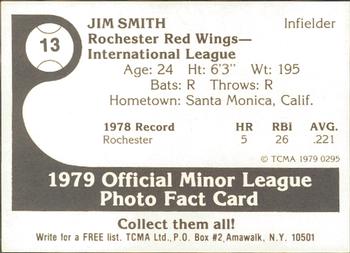 1979 TCMA Rochester Red Wings #13 Jim Smith Back