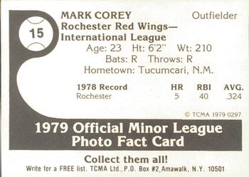 1979 TCMA Rochester Red Wings #15 Mark Corey Back