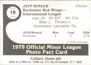 1979 TCMA Rochester Red Wings #16 Jeff Rineer Back
