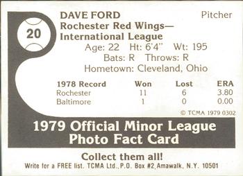1979 TCMA Rochester Red Wings #20 Dave Ford Back