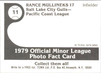 1979 TCMA Salt Lake City Gulls #11 Rance Mulliniks Back