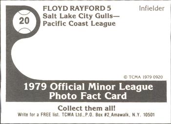 1979 TCMA Salt Lake City Gulls #20 Floyd Rayford Back