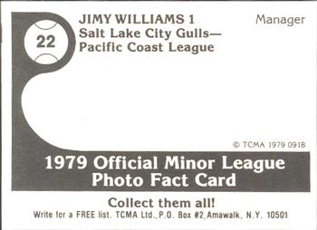 1979 TCMA Salt Lake City Gulls #22 Jimy Williams Back