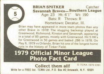 1979 TCMA Savannah Braves #5 Brian Snitker Back